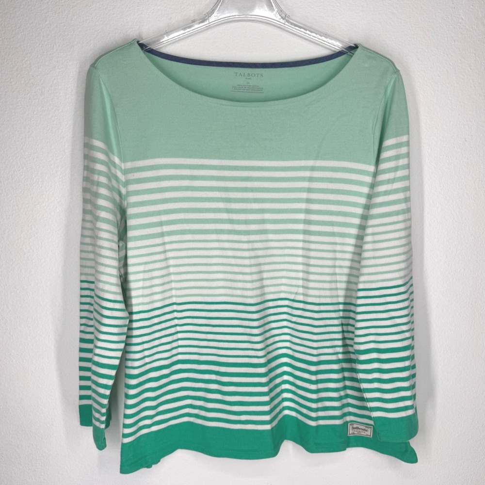 Talbots Mint-to-Teal Ombre Striped Long Sleeve Top